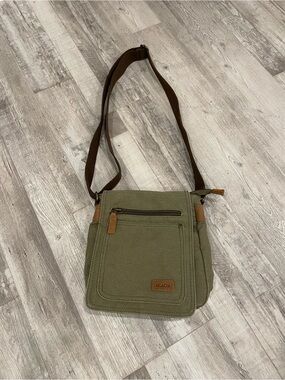 Acacia Olive Canvas Messenger Bag with Brown Strap